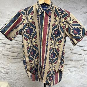 Vintage 80s POLO Ralph Lauren Womens Loop Collar Camp Shirt Southwest Aztec